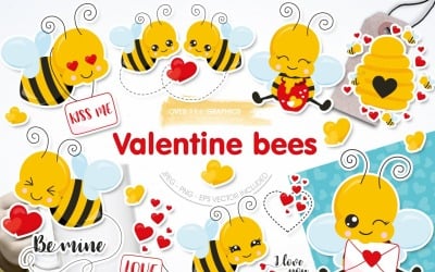 Valentines Bees - Vector Image