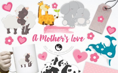 Balíček ilustrací Matka láska - vektorový obrázek