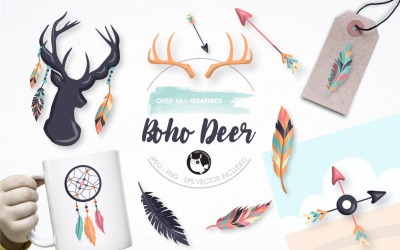 Boho deer graphics illustration - Vector Image