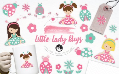 Little Lady Bugs illustration pack - Vector Image