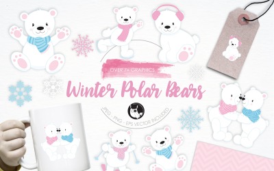 Pacchetto dell&amp;#39;illustrazione degli orsi polari di inverno - immagine di vettore