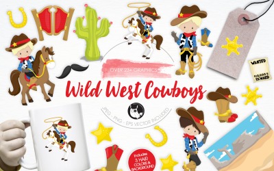 Pakiet ilustracji Wild West Cowboys - grafika wektorowa