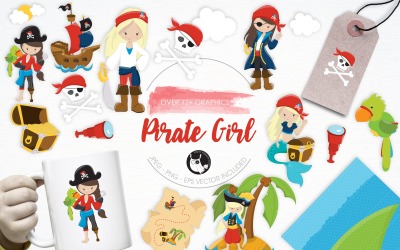 Pirate Girl illustration pack - Vector Image
