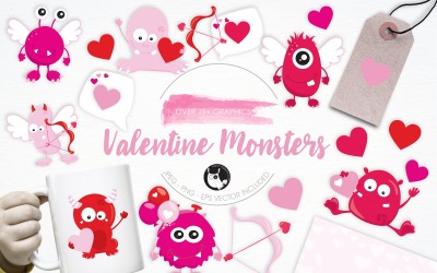 Valentine Monsters illustration pack - Vector Image