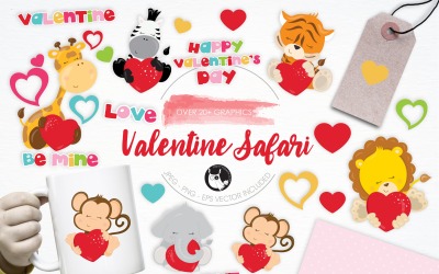 Valentine Safari illustration pack - Vector Image