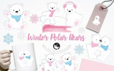 Winter Polar Bears illustration pack - Vector Image