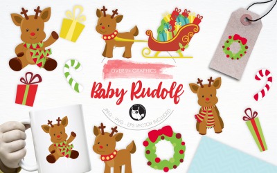 Baby Rudolf illustration pack - Vector Image