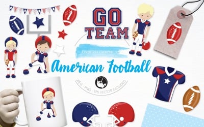 Balíček ilustrací amerického fotbalu - vektorový obrázek