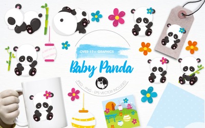Bebek panda illüstrasyon paketi - Vektör Görüntü