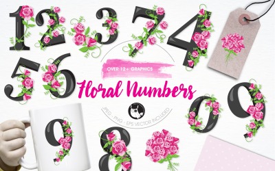 Blumenzahlen Illustrationspaket - Vektorbild