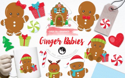 Gingerbread babies illustration pack - Vector Image
