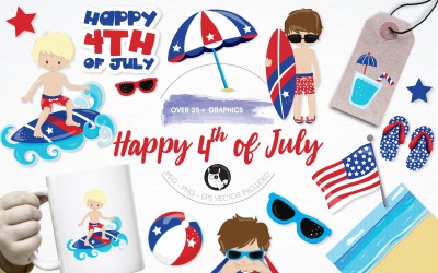 Happy 4th of July illustration pack - Vector Image