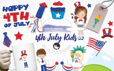 4th of July kids illustration pack - Vector Image
