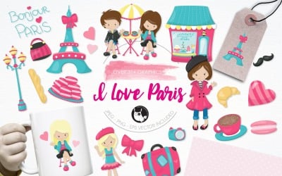 I love Paris illustration pack - Vector Image