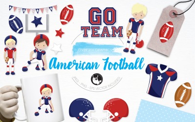 Набор иллюстраций американского футбола - векторное изображение