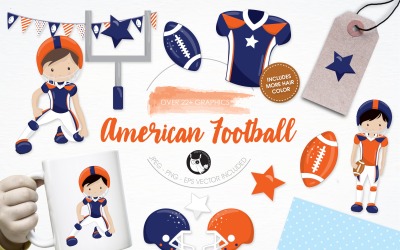 Набор иллюстраций американского футбола - векторное изображение