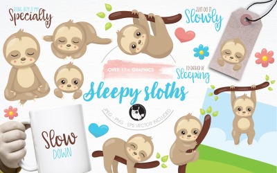 Sleepy sloth illustration pack - Vector Image