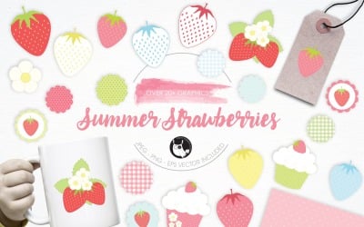 Summer Strawberries illustrations - Vector Image