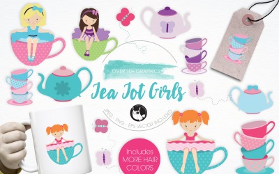 Tea Tot Girls illustration pack - Vector Image