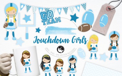 Touchdown Girls illustration pack - Vector Image