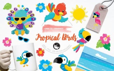 Tropical birds illustration pack - Vector Image