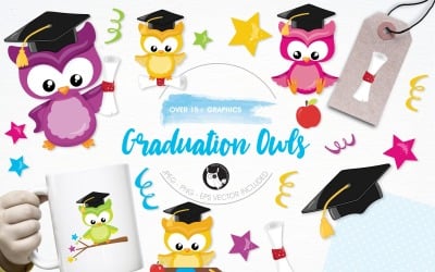 Graduation owl illustration pack - Vector Image