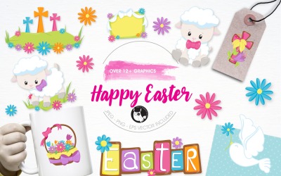 Happy Easter illustration pack - Vector Image