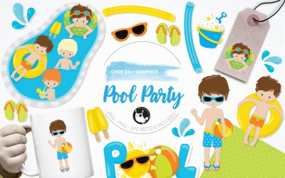 Pack d&amp;#39;illustration pool party - Image vectorielle