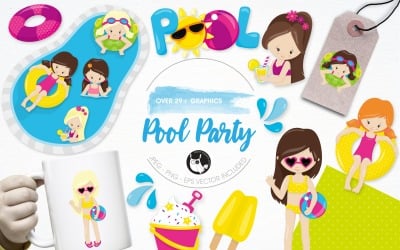 Pool party illustration pack - Vector Image