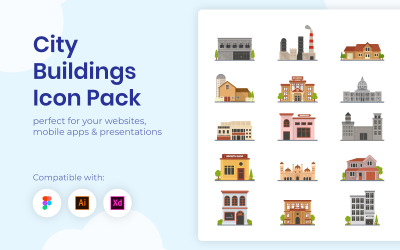 Flat Vector Set of Buildings Icon