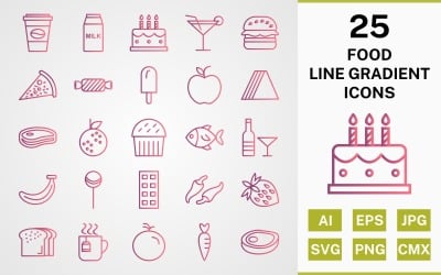25 FOOD LINE GRADIENT ICON PACK készlet