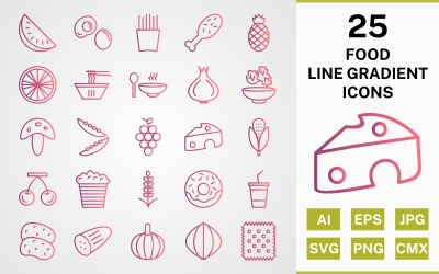 25 FOOD LINE GRADIENT ICON PACK Набір
