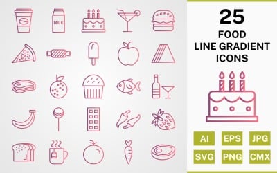 НАБОР ИЗ 25 ИЗОБРАЖЕНИЙ FOOD LINE GRADIENT ICON PACK