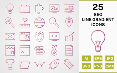 25 SEO ÇİZGİSİ GRADIENT ICON PACK Set