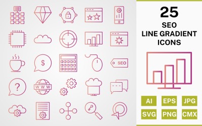 25 SEO LINE GRADIENT ICON PACK Set