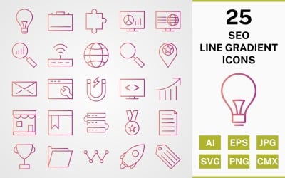 Set de 25 iconos de gradiente de línea SEO