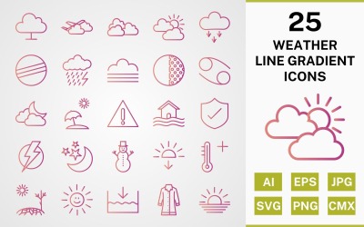 25 WEATHER LINE GRADIENT ICON PACK Set