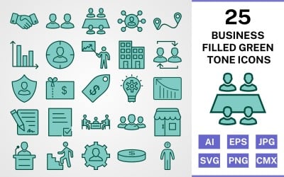25 Business Filled Green Tone Icon Set