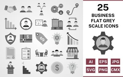 25 Business Flat Greyscale Icon Set