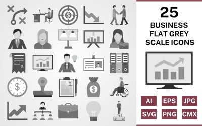 25 Business Flat Greyscale Icon Set