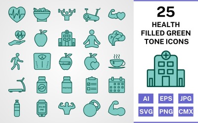 25 Health Filled Green Tone Icon Set