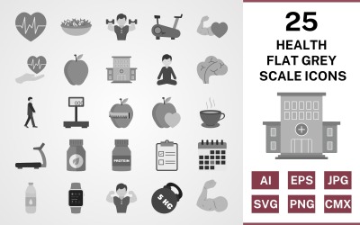 25 Health Flat Greyscale Icon Set