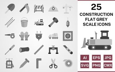 25 Будівництво плоских градацій сірого Icon Set