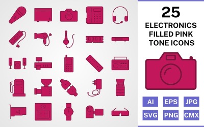 25 mit elektronischen Geräten gefüllte Pink Tone Icon Set