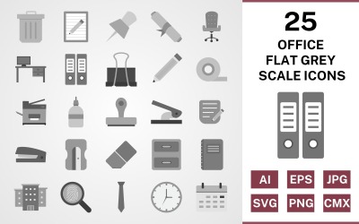 25 Office Flat Greyscale Icon Set