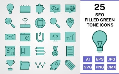 25 Seo Filled Green Tone Icon Set