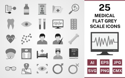 25 Medical Flat Greyscale Icon Set