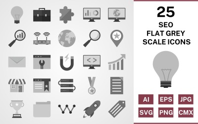 25 Seo Flat Greyscale Icon Set