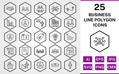 25 Business Line Polygon-Symbolsatz