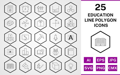 25 Education Line Polygon Icon Set